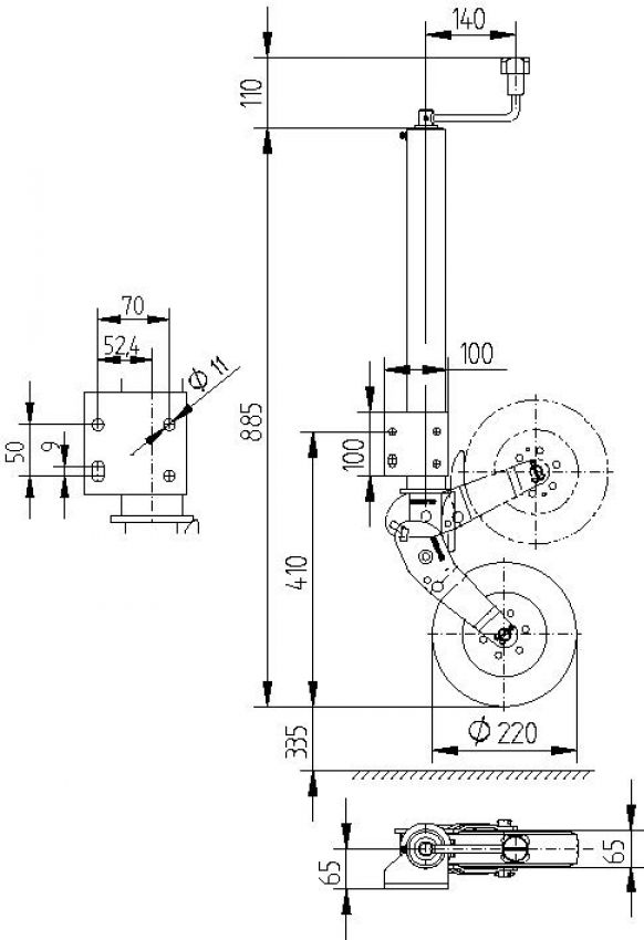 Stödhjul ATK60 (förlängd slaglängd, 4 hål) - 6D5318.002 - Stödhjul