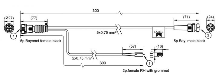 Adapter för 3:e stoppljus 0,2m + uttag 0,2m 2-polig kontakt