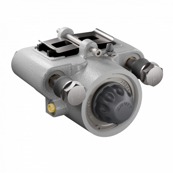 Hydraulisk fjäderbelastad glidande broms med kalibersystem